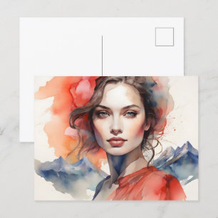 Woman art double exposure postcard