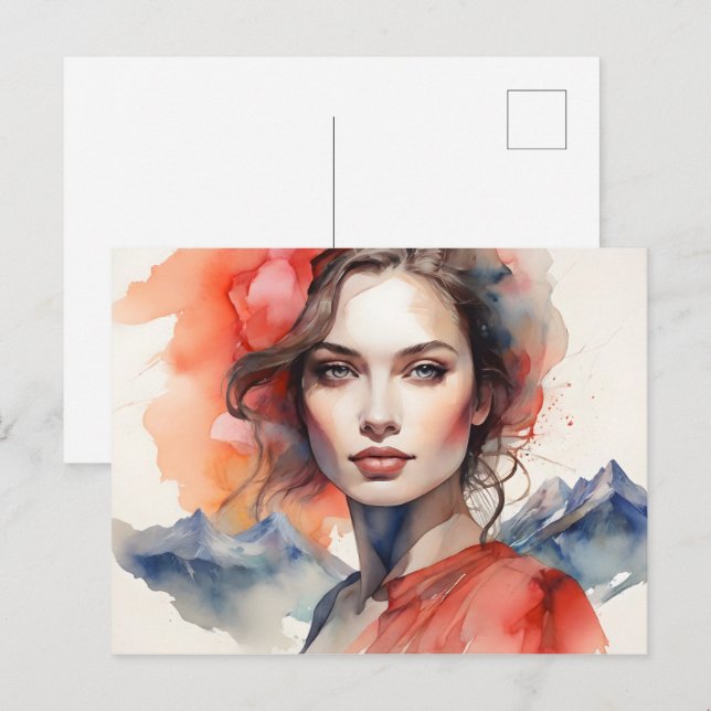 Woman art double exposure postcard (Front/Back)
