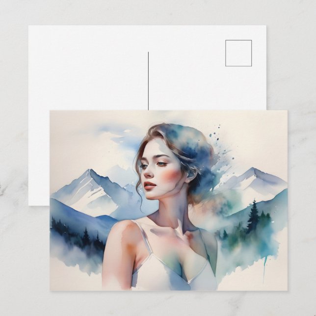 Woman art double exposure postcard (Front/Back)