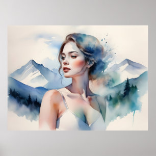 Woman art double exposure poster