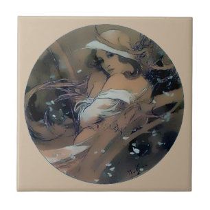 Woman Art Nouveau Mucha Winter Tile