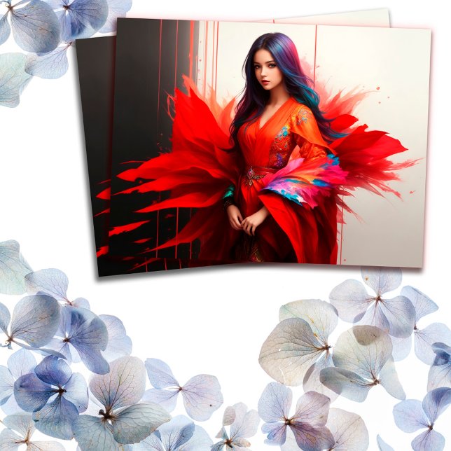 Woman Asian kimono brunette decor modern art Postcard (Creator Uploaded)