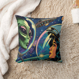 Woman Astronaut Meets Extraterrestrial Alien Cushion