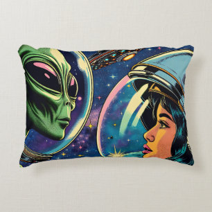 Woman Astronaut Meets Extraterrestrial Alien Decorative Cushion
