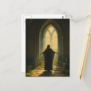 Woman at an Abandoned Church Postcard