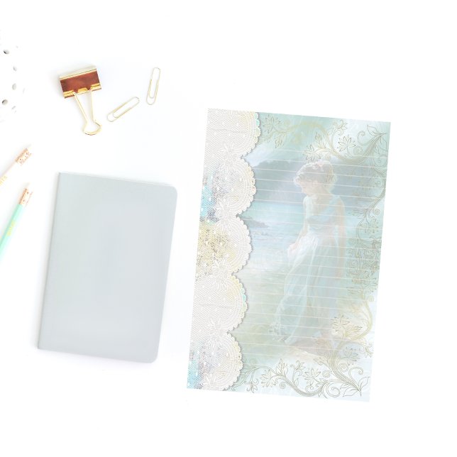 Woman at Lake Faux Lace Lined Stationery (Creator Uploaded)