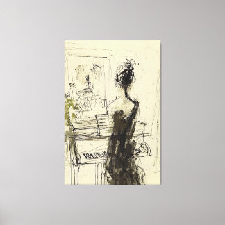 Woman at Piano Sketch - Canvas Print