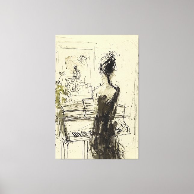 Woman at Piano Sketch - Canvas Print (Front)