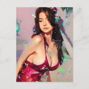 Woman At the Club Colourful Painting Postcard