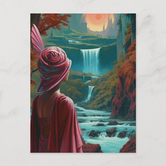 Woman at the Waterfall Postcard (Front)