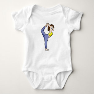 Woman at Yoga Stretching exercises Legs Baby Bodysuit