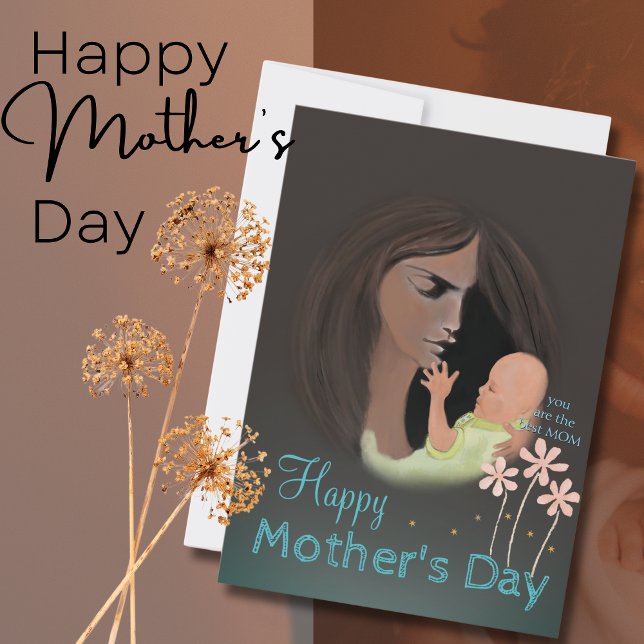 Woman & Baby hand-painted Mother's Day Card (Women holding a baby Mother's Day Card)