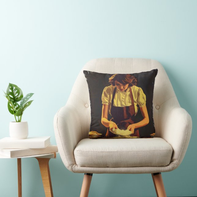 Woman Bake Vintage Cushion (Chair)