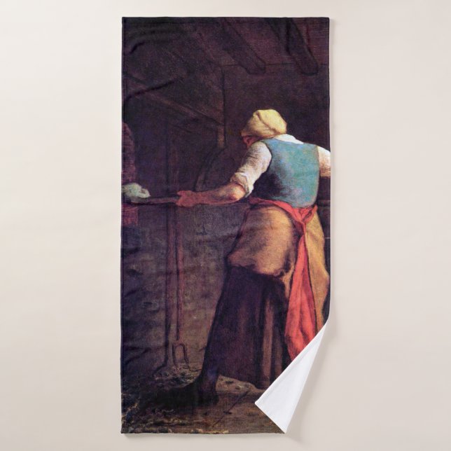 Woman Baking Bread, Jean-Francois Millet Bath Towel (Bath Towel)
