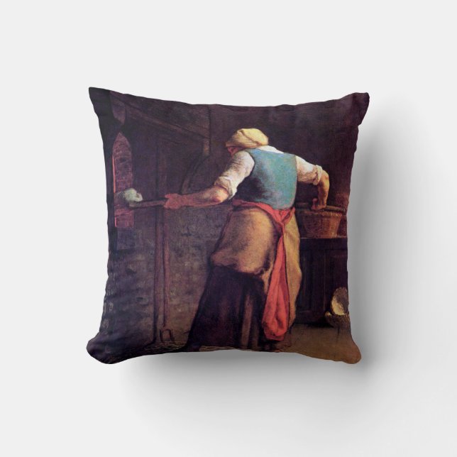 Woman Baking Bread, Jean-Francois Millet Cushion (Front)