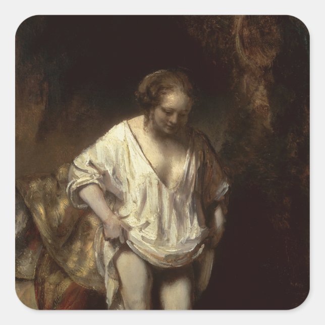 Woman Bathing in a Stream, 1654 Square Sticker (Front)
