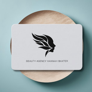 Woman Beauty Logo, Modern, Salon, Grey Business Card