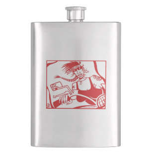 Woman Biker red stainless steel flask