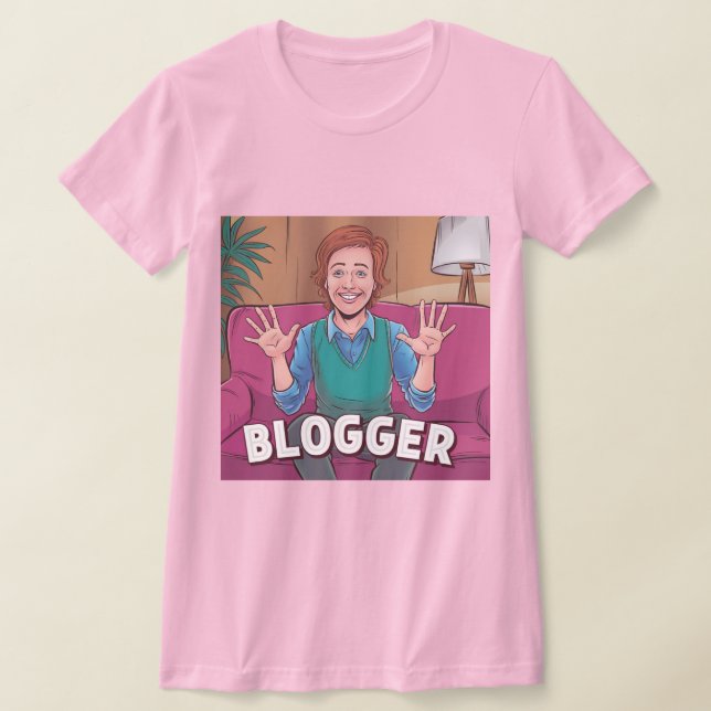 Woman Blogger Pink T-Shirt (Laydown)