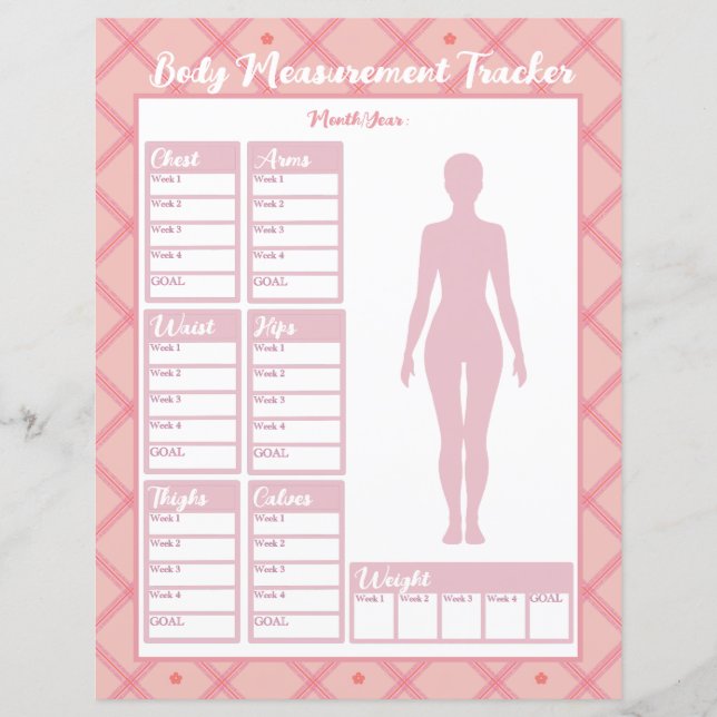 Woman Body Measurements Tracker Weight Loss Chart (Front)