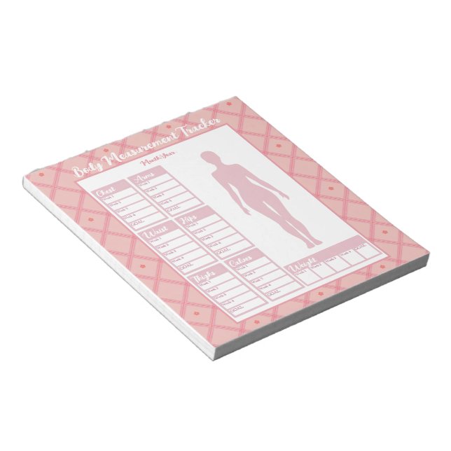 Woman Body Measurements Tracker Weight Loss Chart Notepad (Angled)