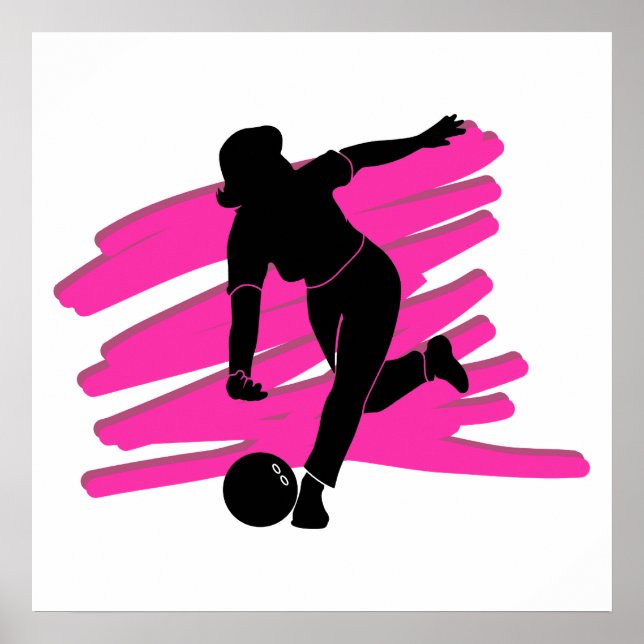 woman bowler bowling silhouette poster (Front)