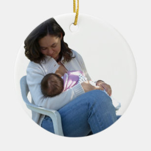 Woman breastfeeding ceramic tree decoration