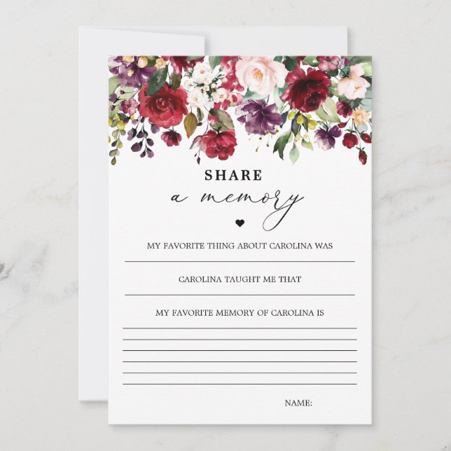 Woman Burgundy Floral Share A Memory Memory Cards (Front)