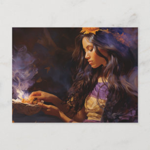 Woman Burns Sage and Meditates Postcard
