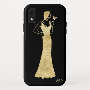 *~* Woman Butterfly Art Deco Nouveau Gold Glitter Case-Mate iPhone Case