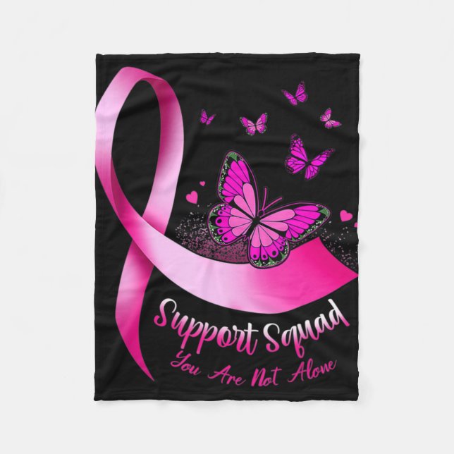 Woman Butterfly Support Squad Breast Cancer Warrio Fleece Blanket (Front)