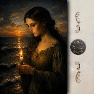 Woman by Candlelight at Sea Decoupage Tissue Paper