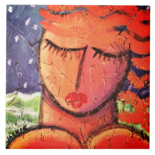 Woman by the Sea Abstract Painting Ceramic Tile