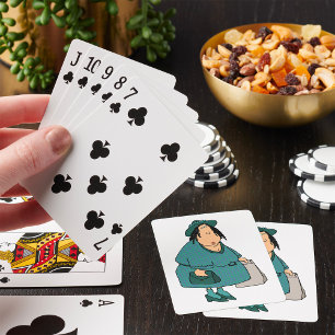Woman Carrying Bags Playing Cards