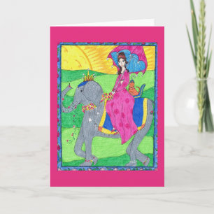 Woman, Cat, Elephant, India Greeting Card