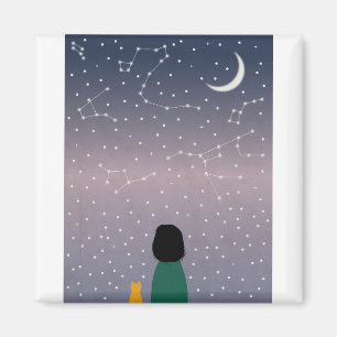 Woman Cat Stars Space Galaxy Girl Universe Moon. Magnet