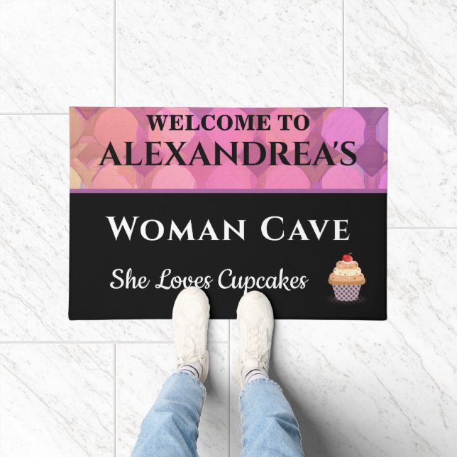 Woman Cave Pink Abstract Pattern Personalise Doormat (Indoor)
