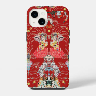 WOMAN,CENTAUR FLORAL Red White Klimt Pattern iPhone 14 Case