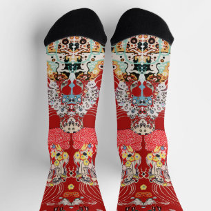 WOMAN,CENTAUR FLORAL Red White Klimt Pattern Socks