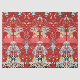 WOMAN,CENTAUR FLORAL Royal Red White Klimt Pattern Tissue Paper