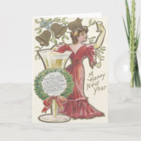 Woman Champagne Flute Bell Holly Wreath Mistletoe