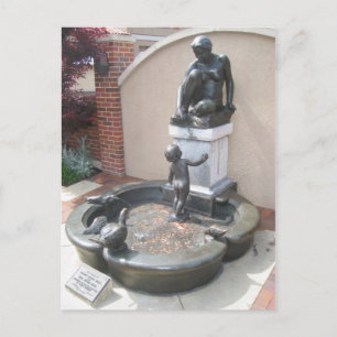Woman, Child, and Ducks Fountain Postcard