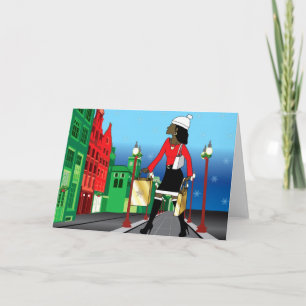 Woman Christmas shopping with bags dressed fashion Holiday Card