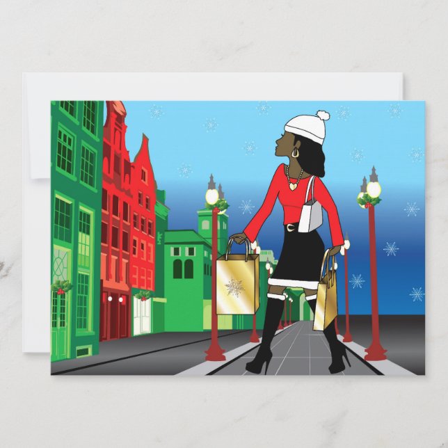 Woman Christmas shopping with bags dressed fashion Invitation (Front)
