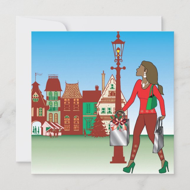 Woman Christmas shopping with bags dressed fashion Invitation (Front)