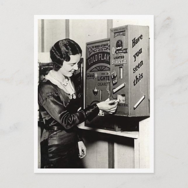 Woman Cigarette Vending Machine Retro Inspired Postcard (Front)
