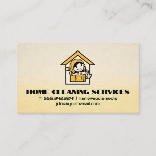 Woman Cleaning Home Logo Yellow Business Card
