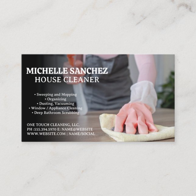 Woman Cleaning Table Business Card (Front)