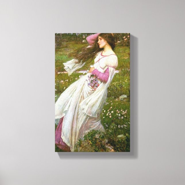 Woman Collecting Flowers in the Wind Canvas Print (Front)