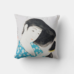 Woman Combing Her Hair, Goyō Hashiguchi Cushion